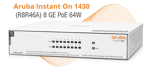 Thiết bị chuyển mạch Aruba Instant On 1430 8G Class4 PoE 64W Switch _ R8R46A