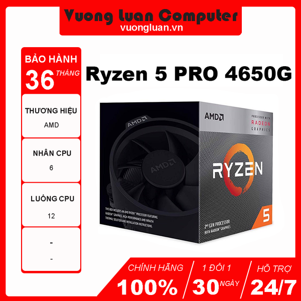 CPU AMD Ryzen 5 PRO 4650G MPK (3.7 GHz turbo upto 4.2GHz / 11MB / 6 Cores, 12 Threads / 65W / Socket AM4)