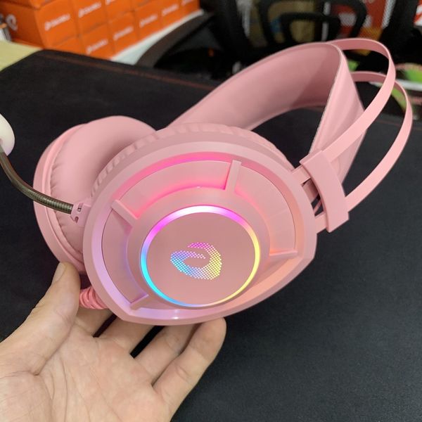 Tai nghe gaming DAREU EH469 hồng 7.1 Surround Kem Led Chụp Tai