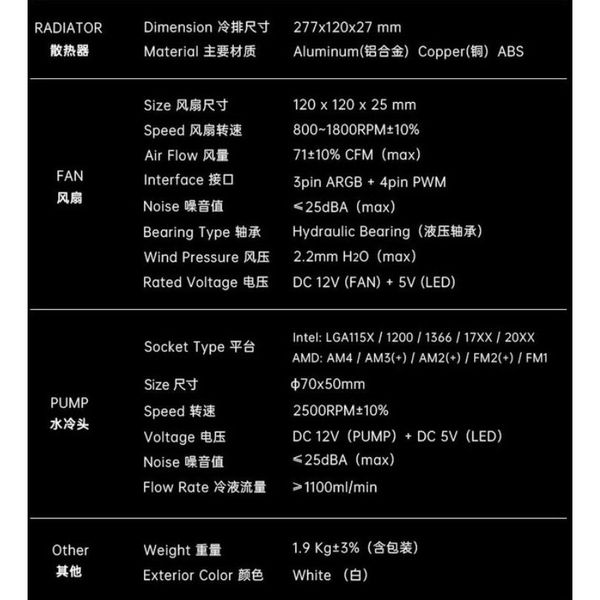 Tản nhiệt nước Coolmoon AOSOR AS240 màu trắng led ARGB