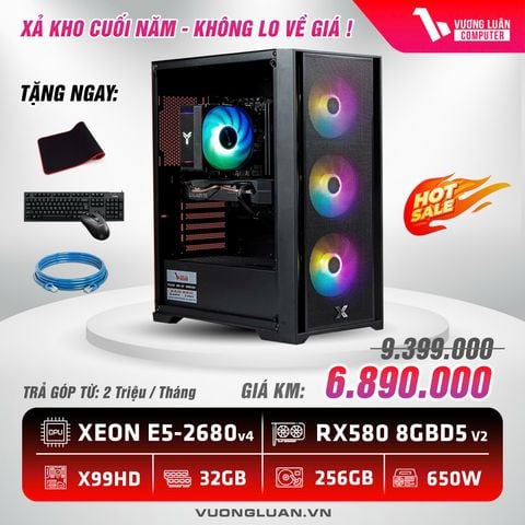 Xeon E5-2680V4 | Ram 32GB DDR4 | VGA AMD Radeon RX580 UNIKA | SSD NVMe 256GB | Main X99 - HD4 OEM