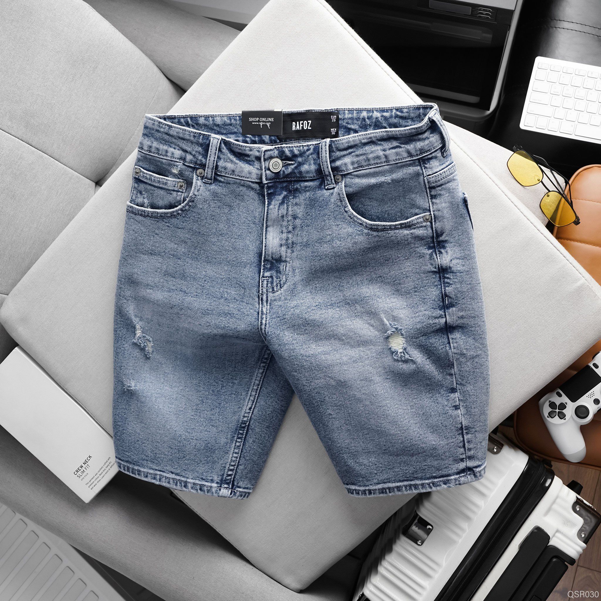  Quần short jean RAFOZ xanh sước - 030 