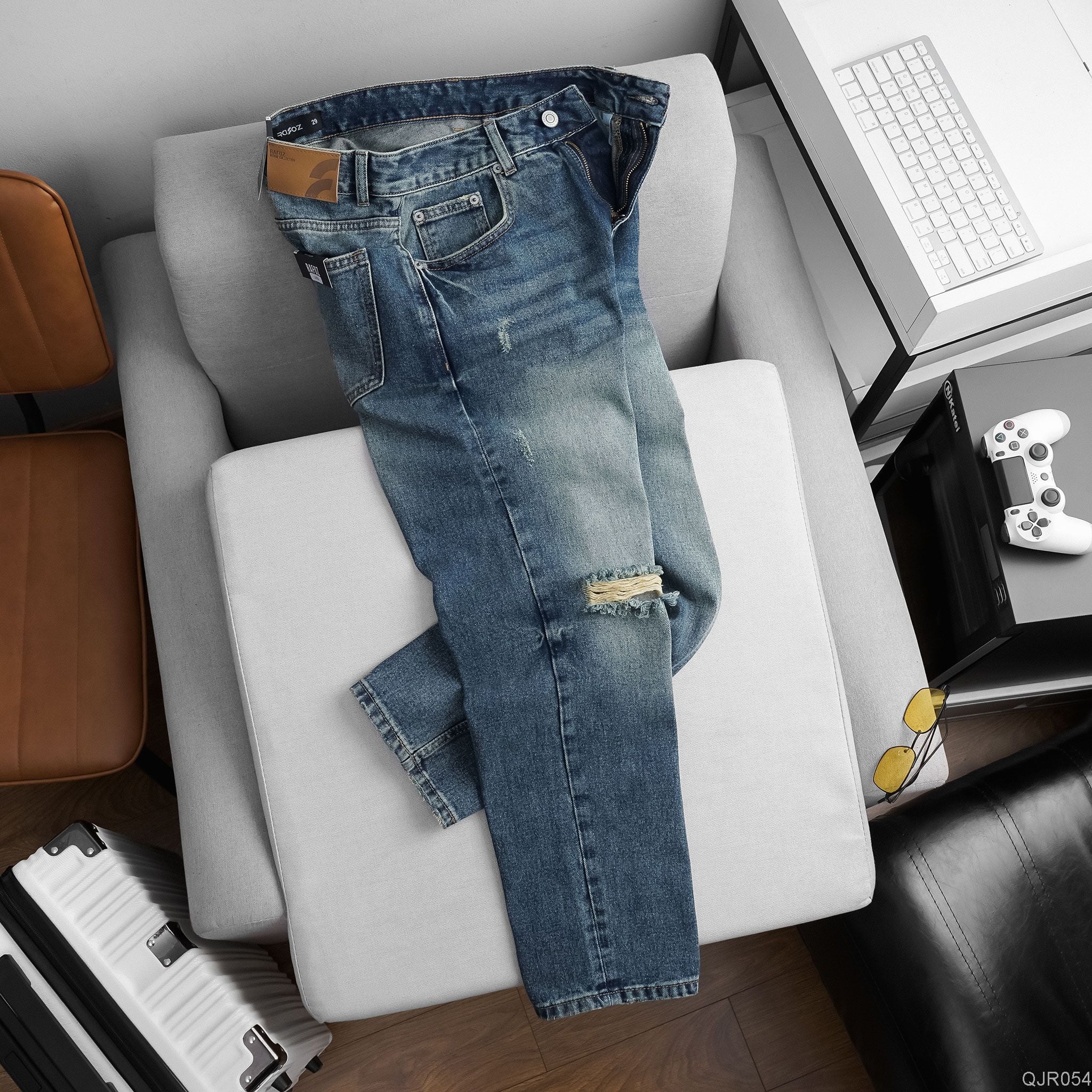  Quần jean relaxed RAFOZ blue ripped - 054 