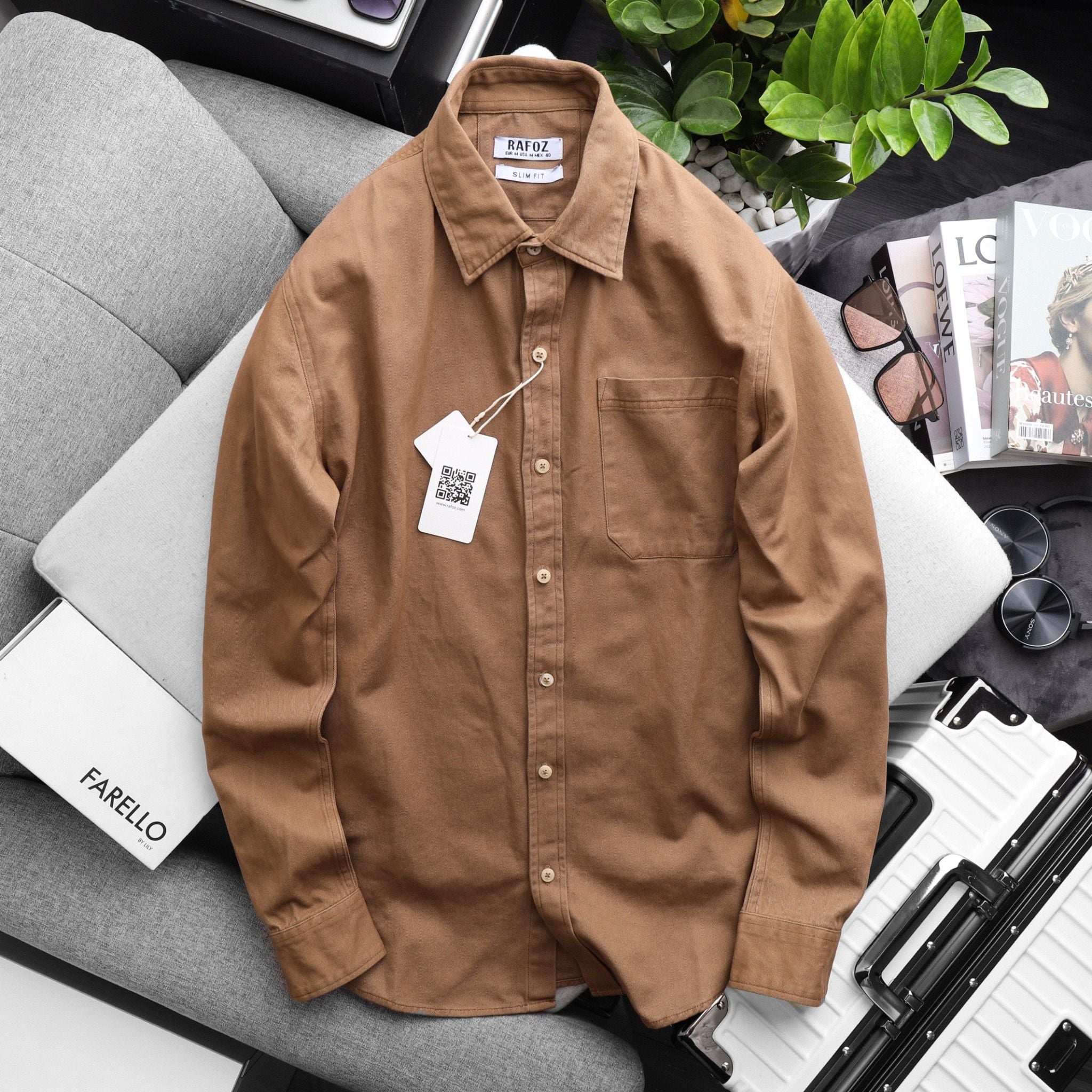  Áo sơ mi Rafoz5 kaki 1 túi - 220216 