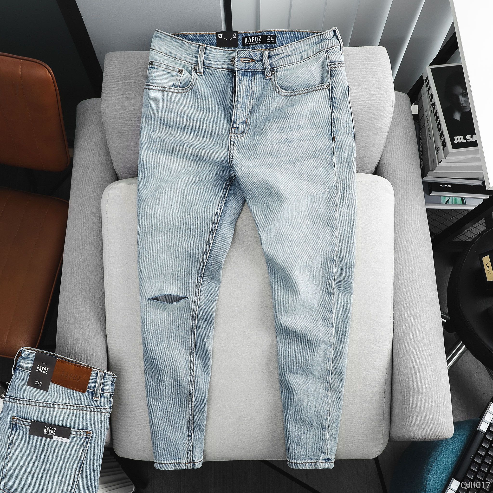  Quần jean RAFOZ skinny xanh sáng rách - 017 