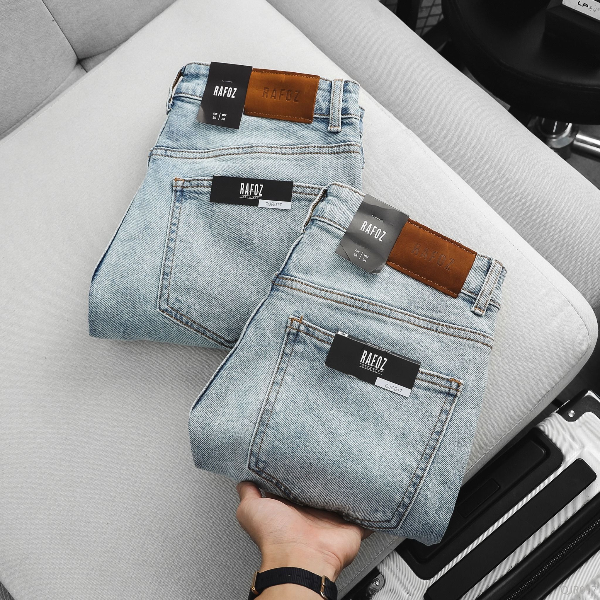  Quần jean RAFOZ skinny xanh sáng rách - 017 