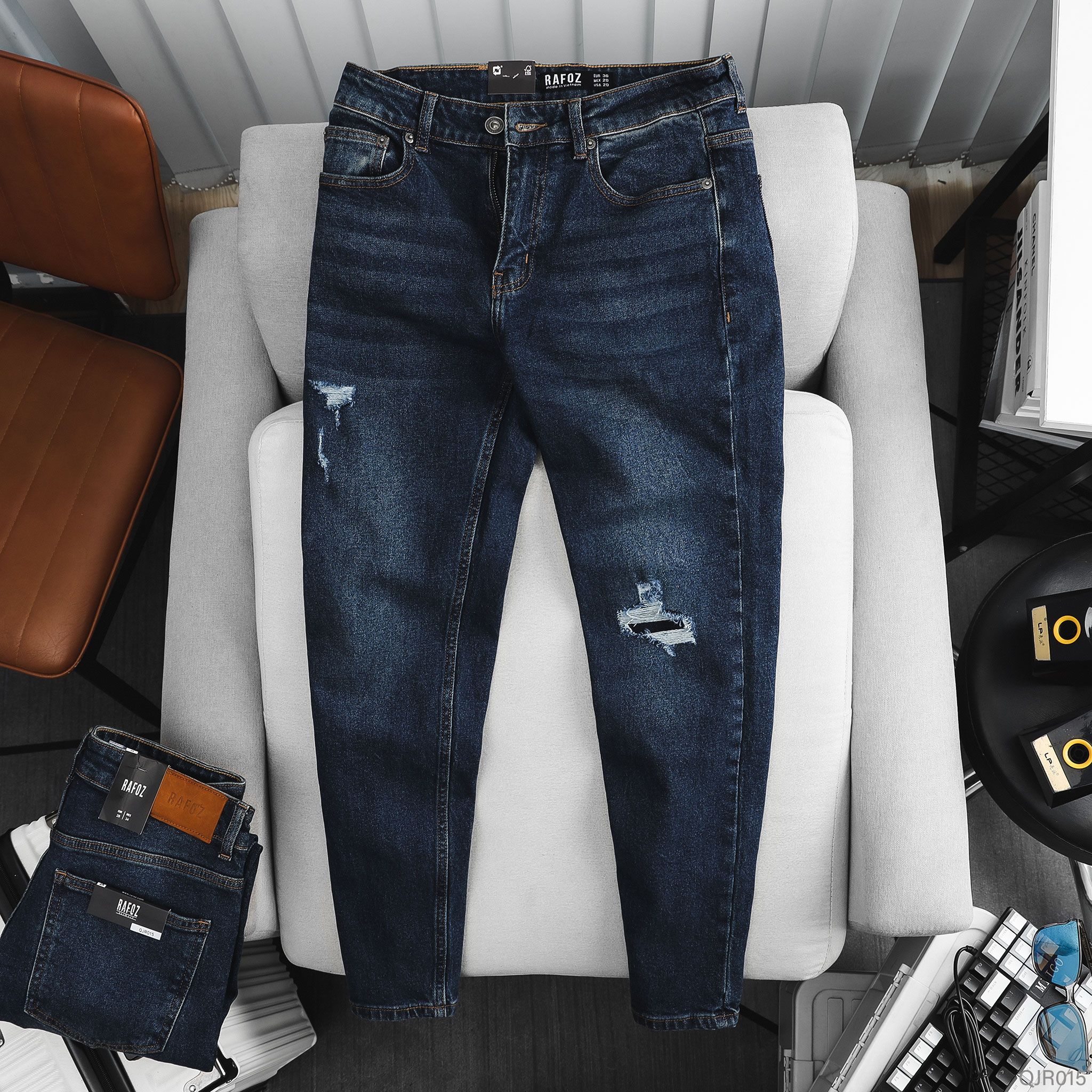  Quần jean RAFOZ xanh đá rách - 015 