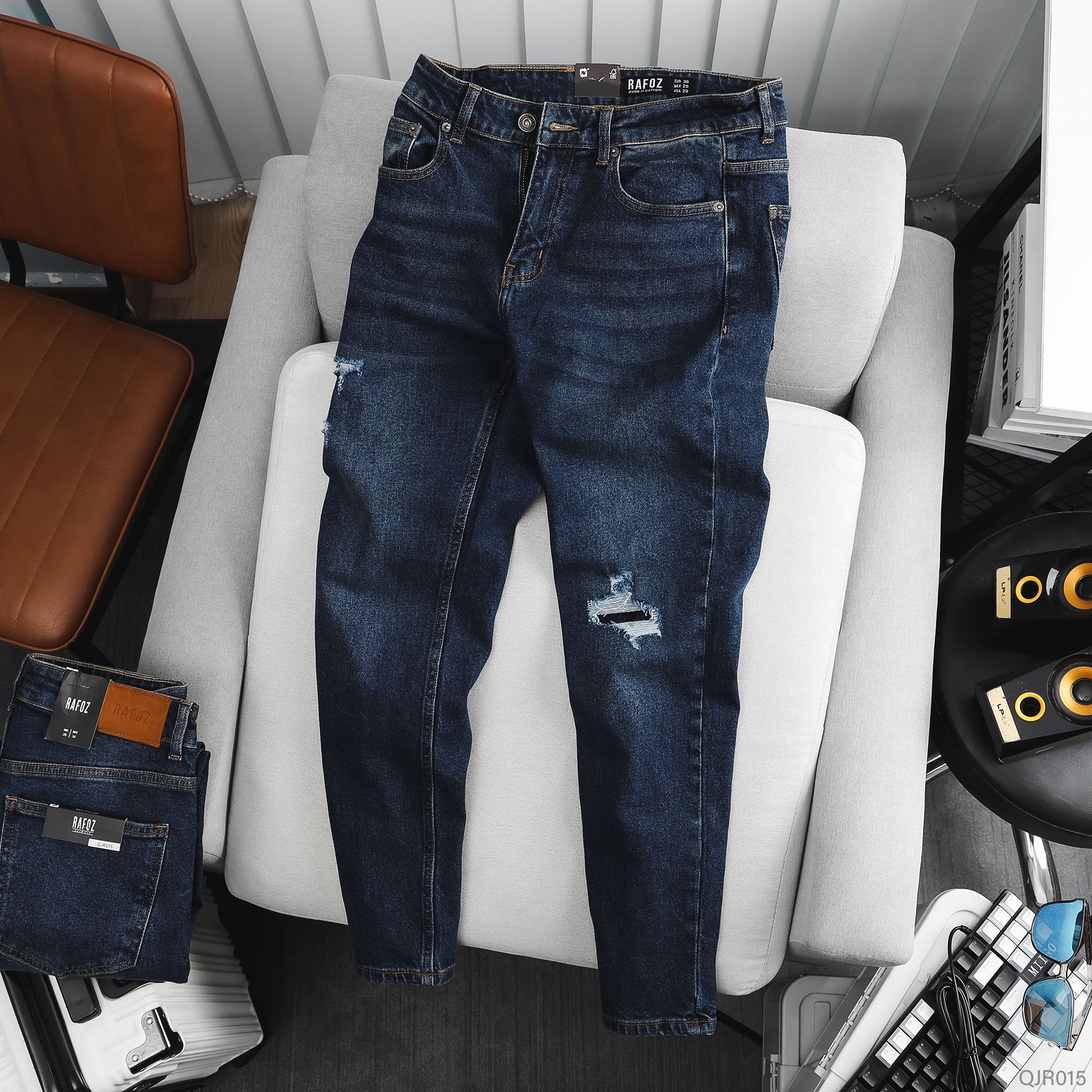  Quần jean RAFOZ xanh đá rách - 015 