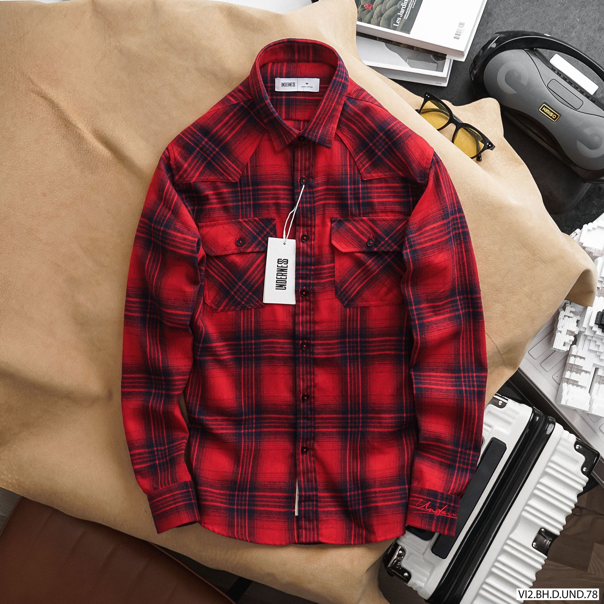  Áo sơmi DT caro UDN - ĐỎ L 