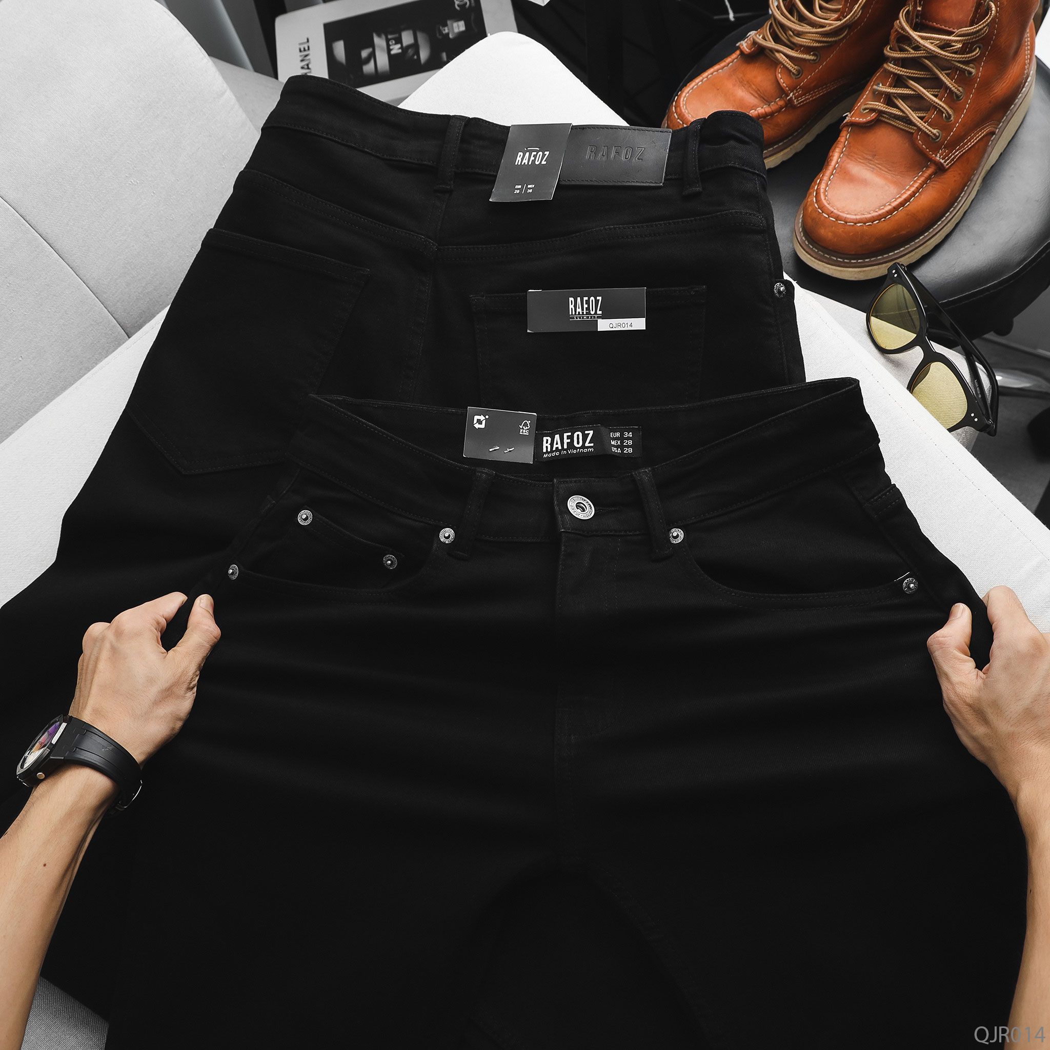  Quần jean RAFOZ đen trơn Slimfit - 014 