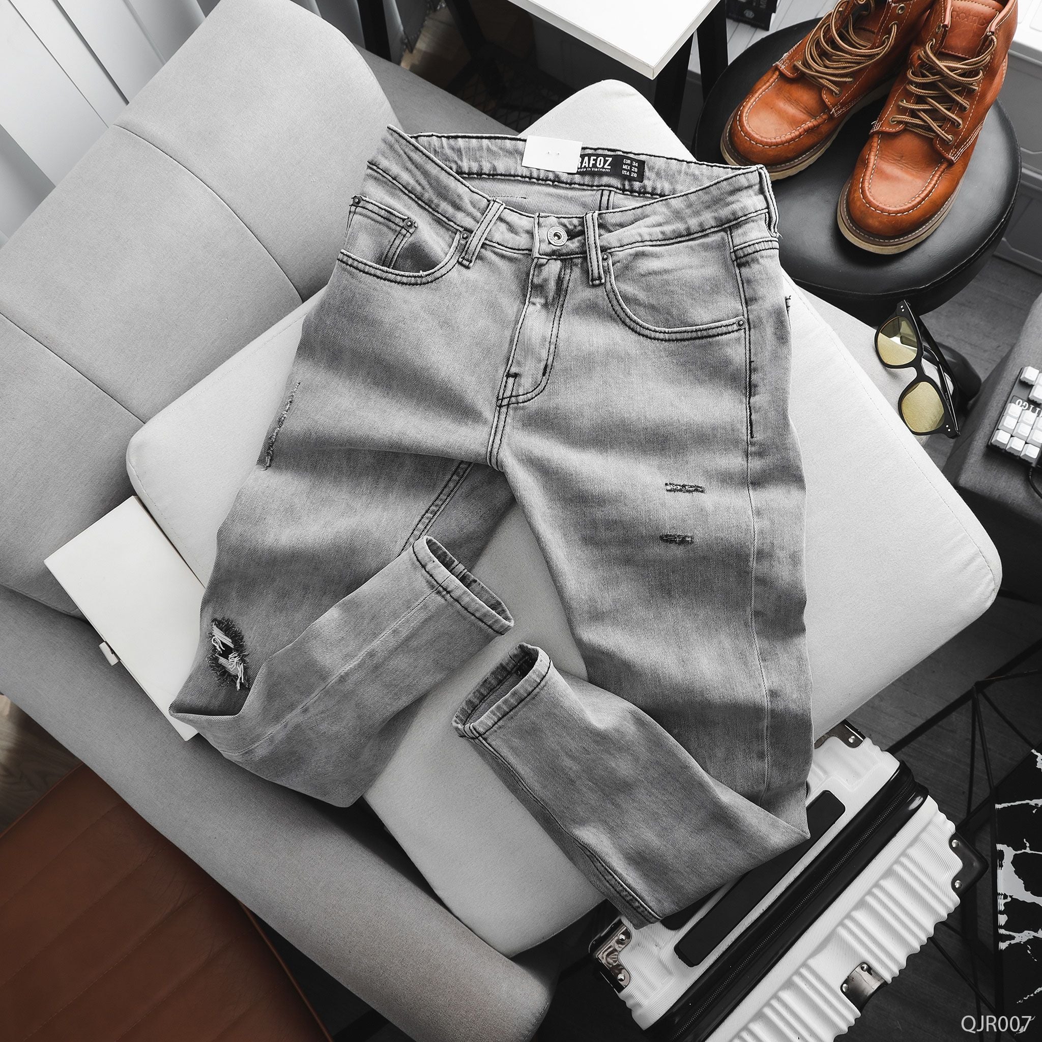  Quần jean RAFOZ Xám nhạt rách - 007 