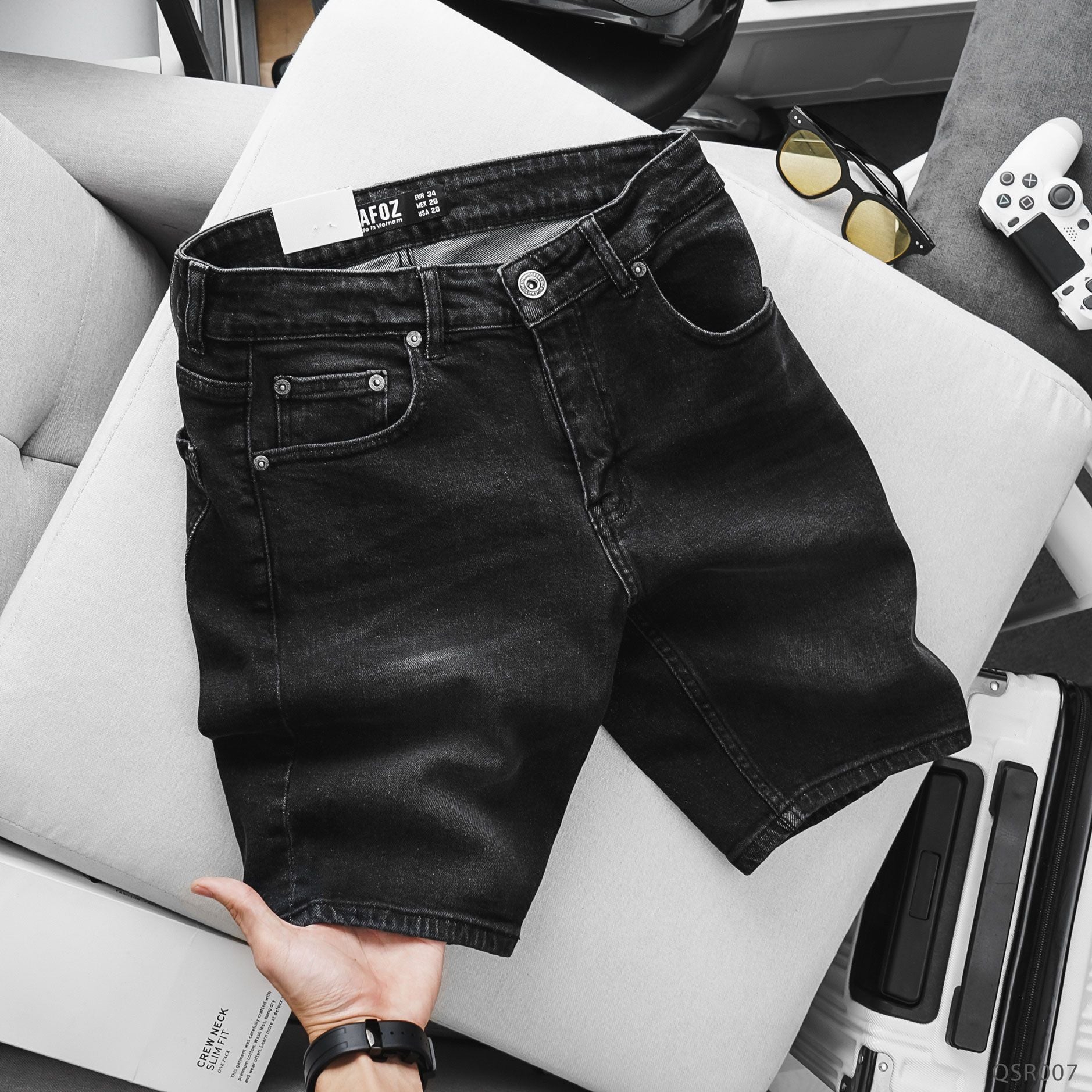  Quần short jean RAFOZ slim Xám wash - 007 