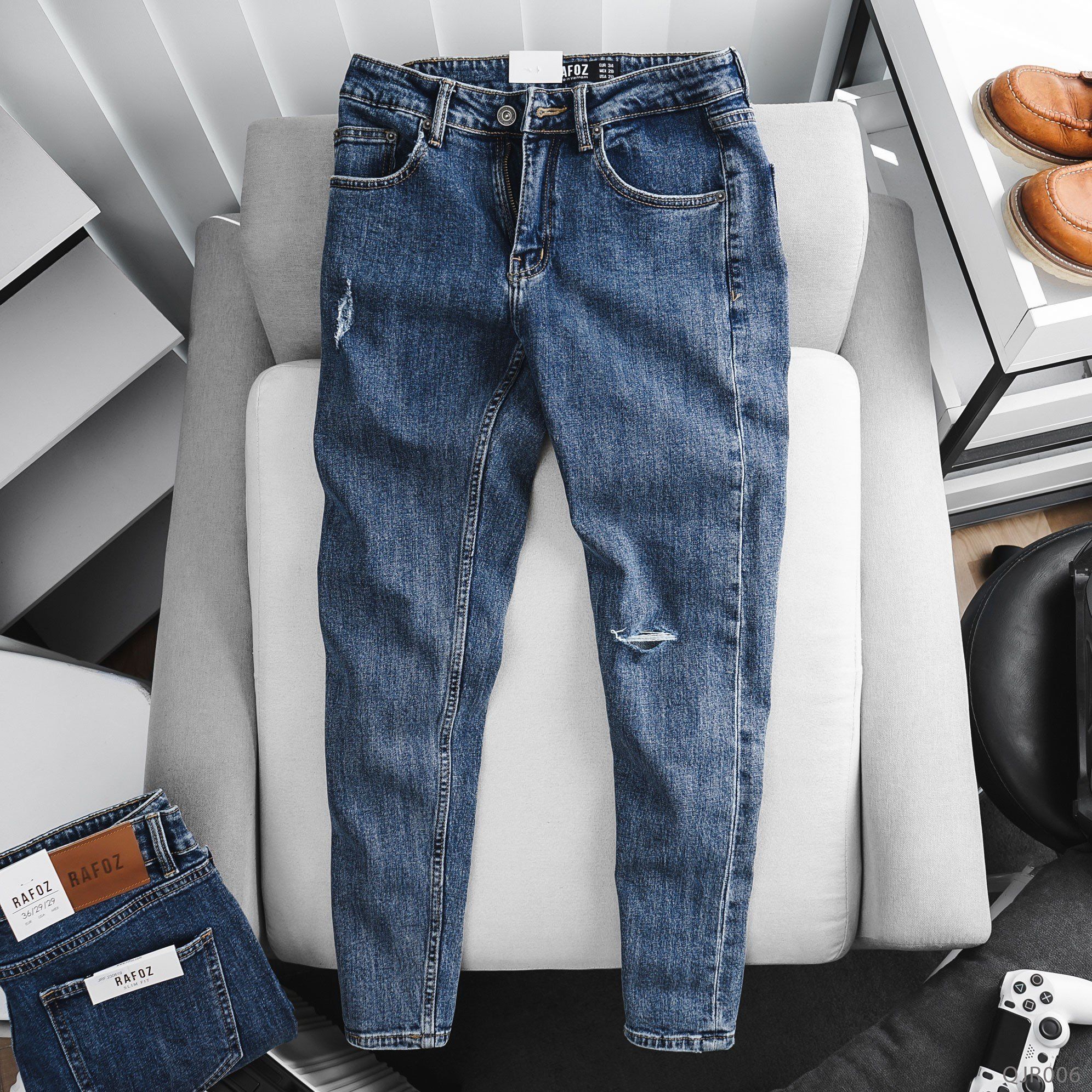  Quần jean RAFOZ 619 Xanh đậm rách - 006 