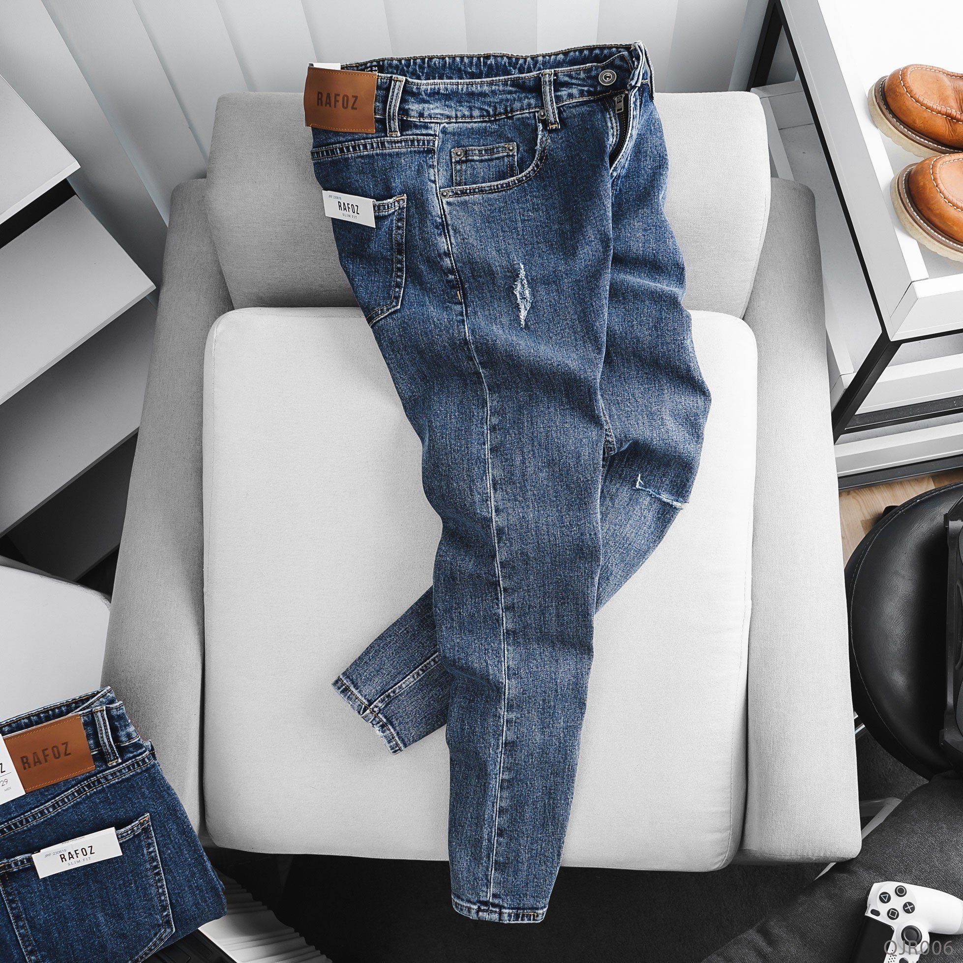  Quần jean RAFOZ 619 Xanh đậm rách - 006 