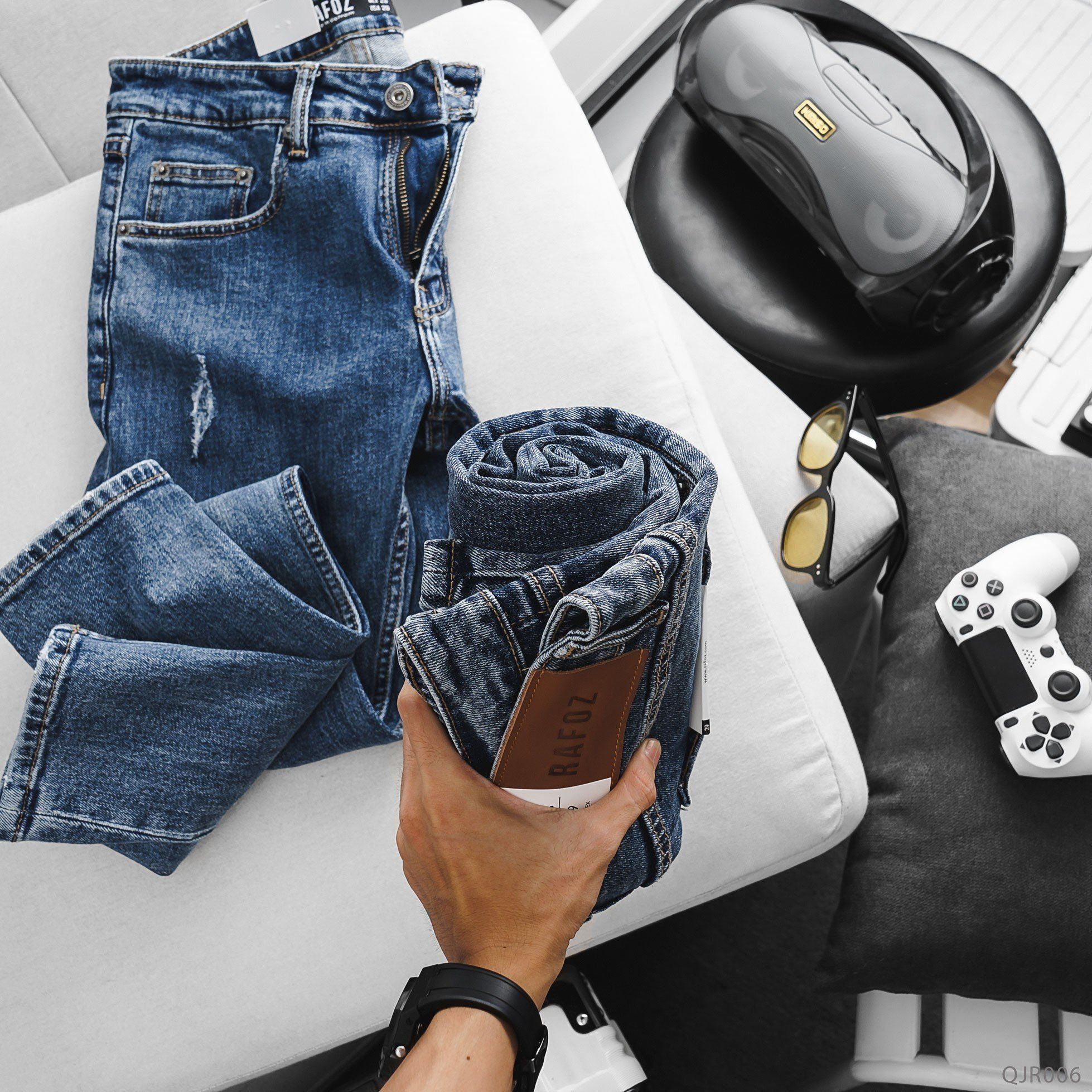  Quần jean RAFOZ 619 Xanh đậm rách - 006 