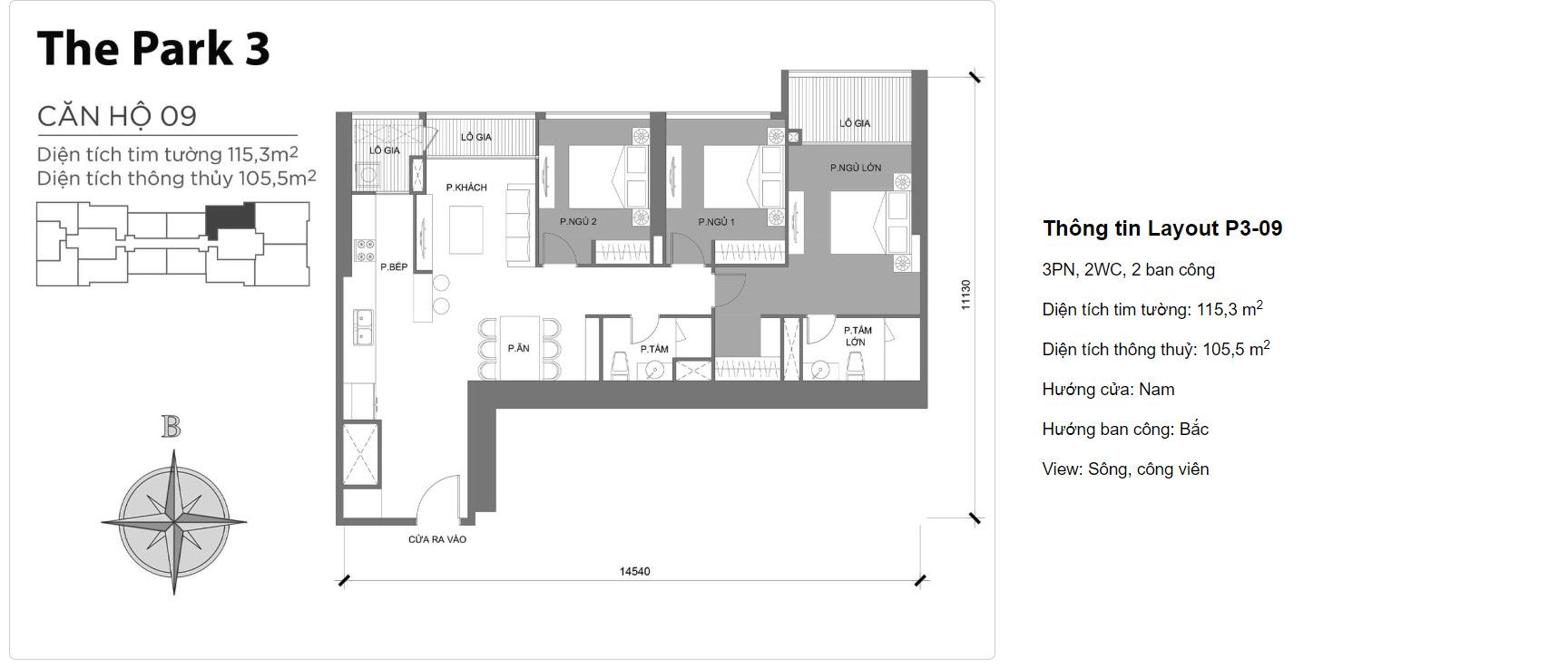  CĂN HỘ 3 PHÒNG NGỦ VINHOMES CENTRAL PARK VIEW SÔNG VÀ CÔNG VIÊN 