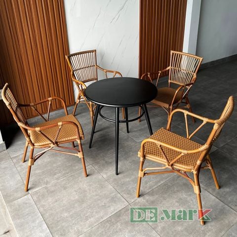 Bộ Bàn Ghế Cafe Nhựa Giả Mây DeMCF05