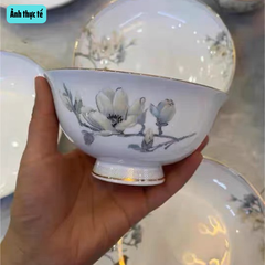 Bộ Bát Đĩa Sứ Xương Họa Tiết Hoa Ngọc Lan GS18 – Thanh Lịch & Sang Trọng