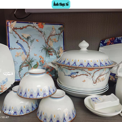 Bộ Bát Đĩa Sứ Xương - Bộ Hoa Mộng Mùa Xuân GS20