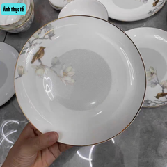 Bộ Bát Đĩa Sứ Xương Họa Tiết Hoa Ngọc Lan GS18 – Thanh Lịch & Sang Trọng