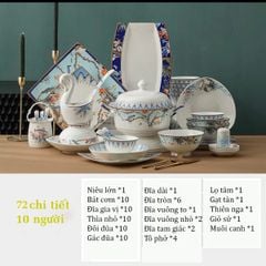 Bộ Bát Đĩa Sứ Xương - Bộ Hoa Mộng Mùa Xuân GS20