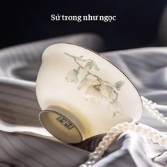 Bộ Bát Đĩa Sứ Xương Họa Tiết Hoa Ngọc Lan GS18 – Thanh Lịch & Sang Trọng