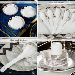 Bộ Bát Đĩa Sứ Xương - Bộ Vân Đá Cẩm Thạch GS74 - Nét Sang Trọng Đẳng Cấp