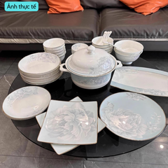 Bộ Bát Đĩa Sứ Xương - Bộ Hoa Mẫu Đơn GS81