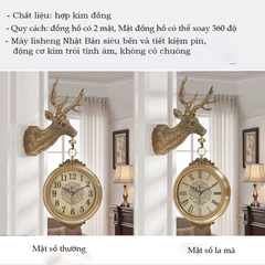 Đồng Hồ Treo Tường 2 Mặt Đầu Hươu  DH66 - Kiệt Tác Đồng Hồ Treo Tường