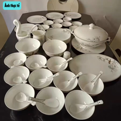 Bộ Bát Đĩa Sứ Xương Họa Tiết Hoa Ngọc Lan GS18 – Thanh Lịch & Sang Trọng