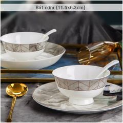 Bộ Bát Đĩa Sứ Xương - Bộ Vân Đá Cẩm Thạch GS74 - Nét Sang Trọng Đẳng Cấp
