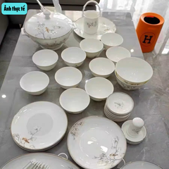 Bộ Bát Đĩa Sứ Xương Họa Tiết Hoa Ngọc Lan GS18 – Thanh Lịch & Sang Trọng
