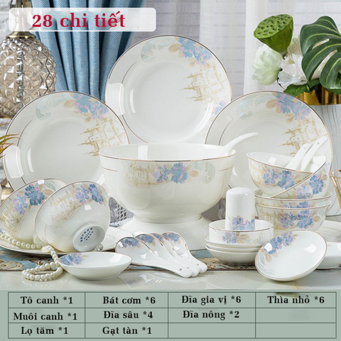 Bộ Bát Đĩa Sứ Xương - Bộ Royal Bloom GS30