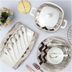 Bộ Bát Đĩa Sứ Xương - Bộ Vân Đá Cẩm Thạch GS74 - Nét Sang Trọng Đẳng Cấp