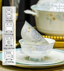 Bộ Bát Đĩa Sứ Xương - Bộ Hoa Mẫu Đơn GS81