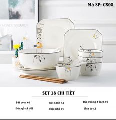 BỘ BÁT ĐĨA SỨ HỌA TIẾT MÈO GS08