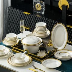 Bộ Bát Đĩa Sứ Xương - Bộ Viền Vàng Luxyry GS15