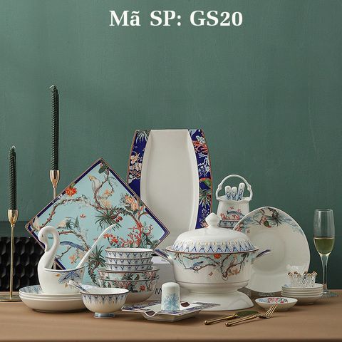 Bộ Bát Đĩa Sứ Xương - Bộ Hoa Mộng Mùa Xuân GS20