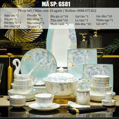 Bộ Bát Đĩa Sứ Xương - Bộ Hoa Mẫu Đơn GS81