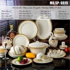 Bộ Bát Đĩa Sứ Xương - Bộ Viền Vàng Luxyry GS15