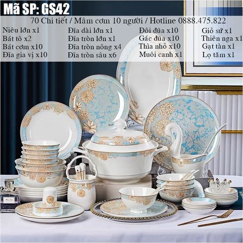 Bộ Bát Đĩa Sứ Xương - Bộ Sắc Hoa Mùa Xuân GS42