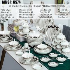 Bộ Bát Đĩa Sứ Xương - Bộ Vân Đá Cẩm Thạch GS74 - Nét Sang Trọng Đẳng Cấp