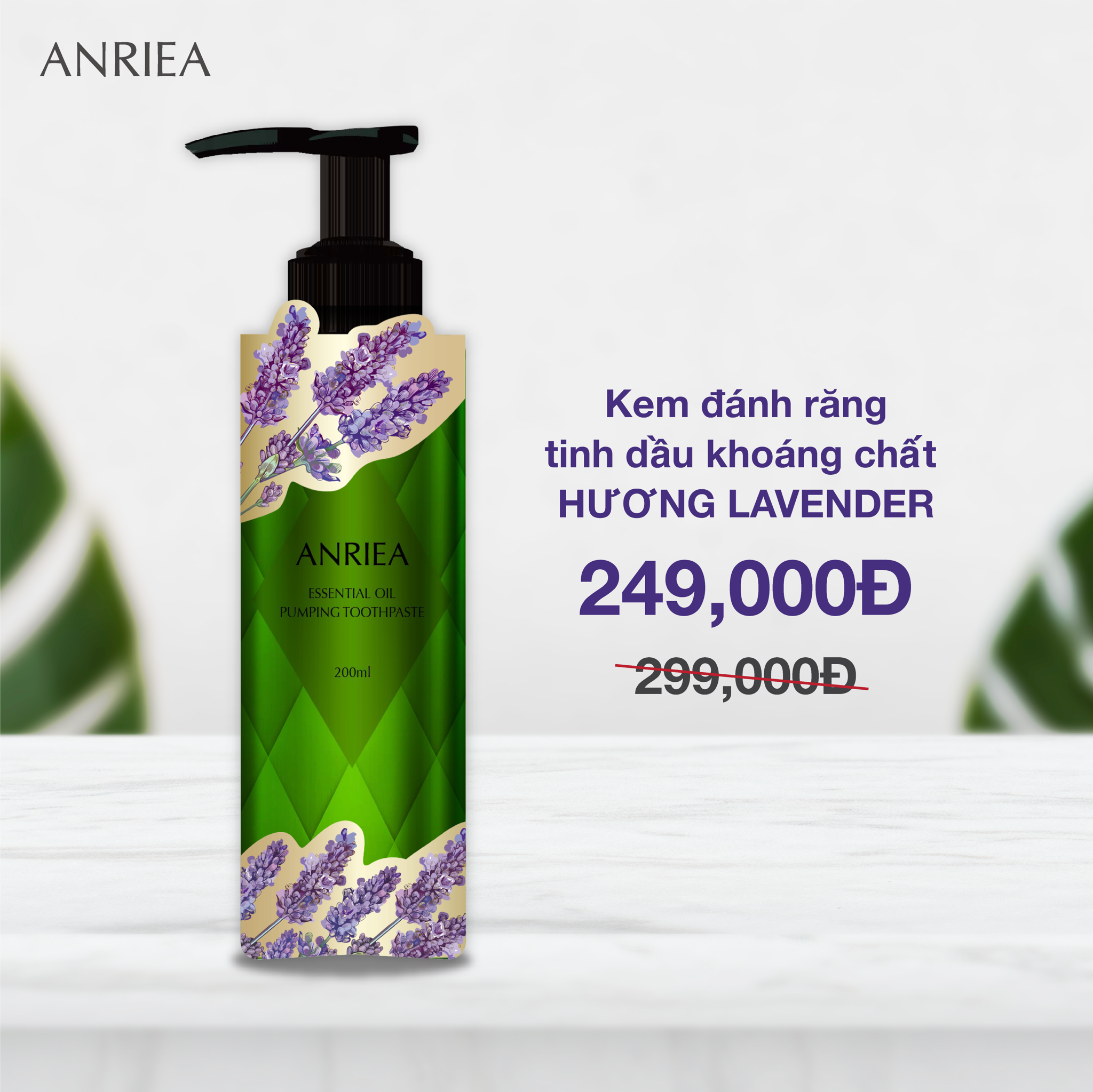 Kem đánh răng Anriea tinh dầu khoáng chất hương Lavender (dạng ấn)