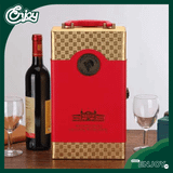 Hộp Rượu Vang Hoàng Gia Đôi Nhỏ - Mẫu Hộp Da Đỏ & Vàng