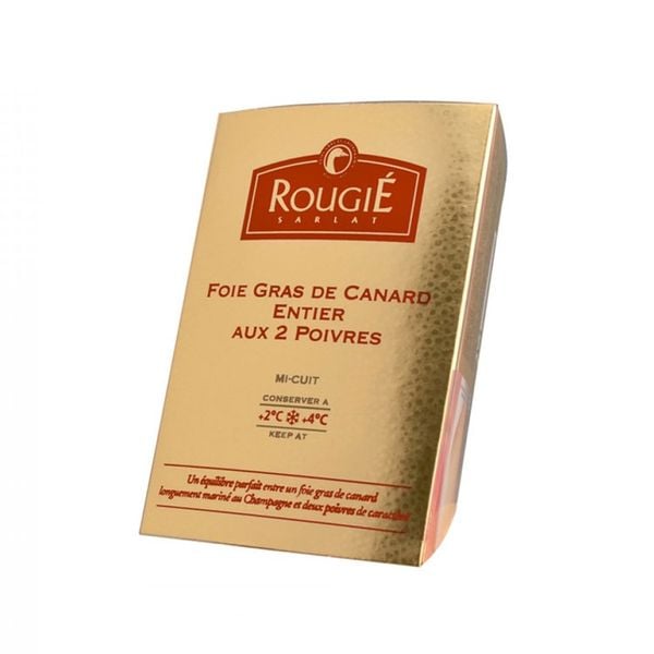 Pate Gan Vịt Rougié Nhập Khẩu Pháp - Foie Gras De Canard Entier Champagne (2%) Aux 2 Poivres 180G