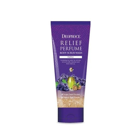 [TẨY DA CHẾT ] Toàn Thân Da Mềm Mịn Chiết Xuất Vỏ Ốc Chó Deoproce Relief Perfume Body Scrub Wash Purple 200g