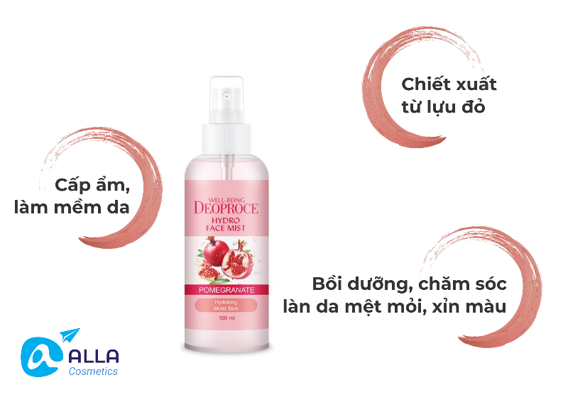 [XỊT KHOÁNG ] Ngăn Ngừa Lão Hóa Chiết Xuất Lựu Đỏ  DEOPROCE Well-Being Hydro Face Mist Pomegranate 100ml