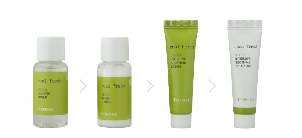 [BỘ DƯỠNG MINI THẢO MỘC] Đánh Bay Mụn Chiết xuất 8 Loại  Thảo mộc Deoproce Real Fresh Vegan Mini Kit