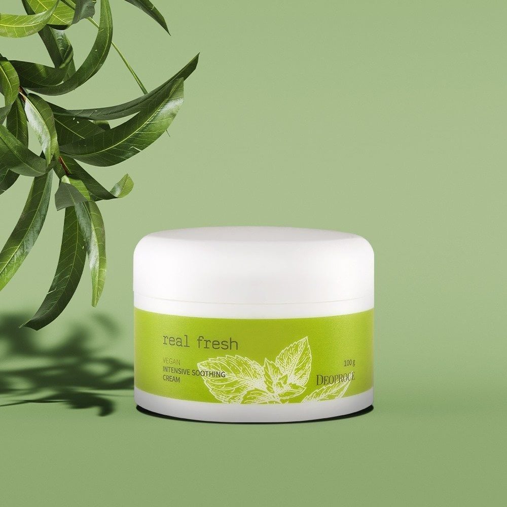 [KEM THẢO MỘC] Ngăn Ngừa Mụn Chiết Xuất 8 loại Thảo Mộc  DEOPROCE Real Fresh Vegan Intensive Soothing Cream 100g