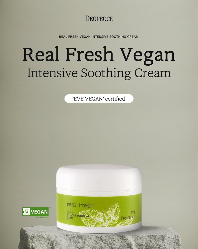 [KEM THẢO MỘC] Ngăn Ngừa Mụn Chiết Xuất 8 loại Thảo Mộc  DEOPROCE Real Fresh Vegan Intensive Soothing Cream 100g